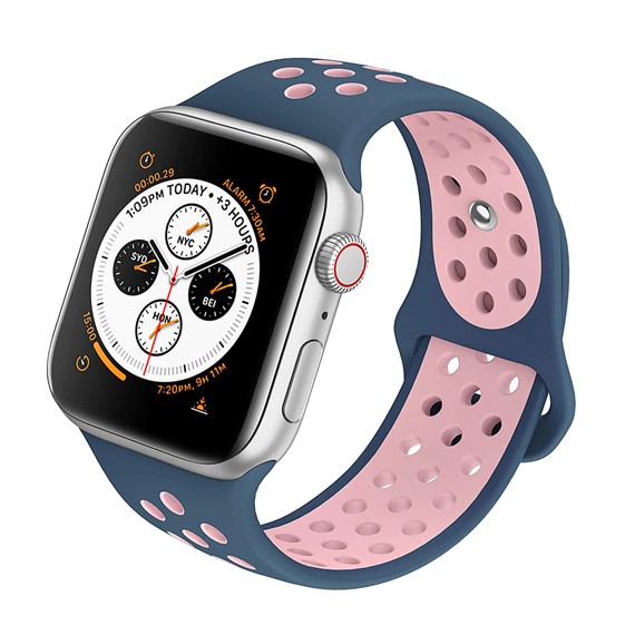 Apple Watch 5 40mm CaseUp Silicone Sport Band Kordon Kayış Lacivert Pembe 2